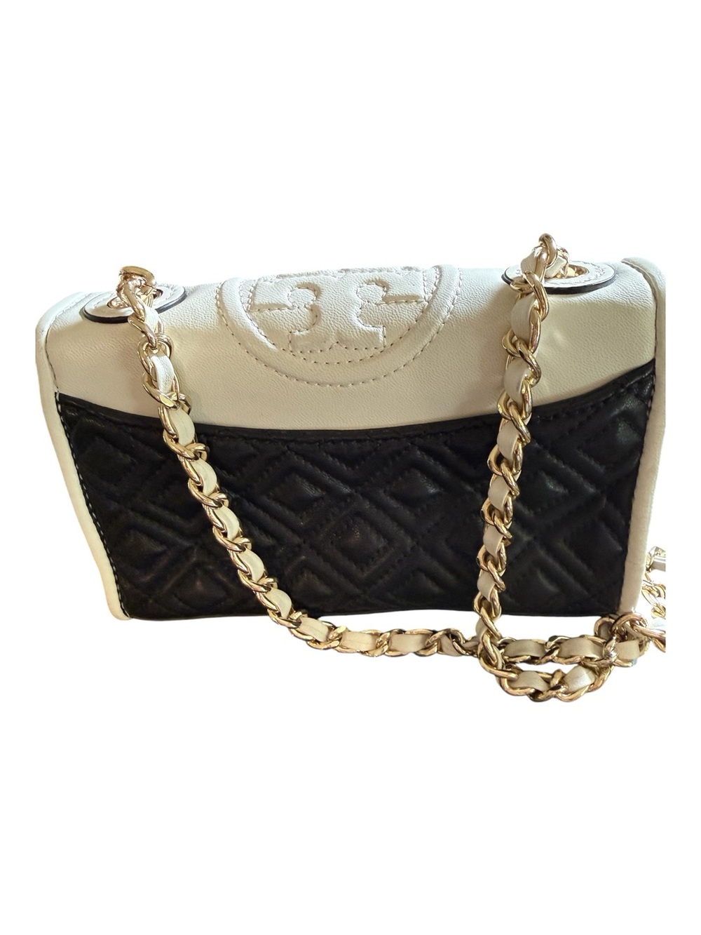Tory Burch White and Black Quilted Crossbody with Gold Chain - Picture 2 of 7